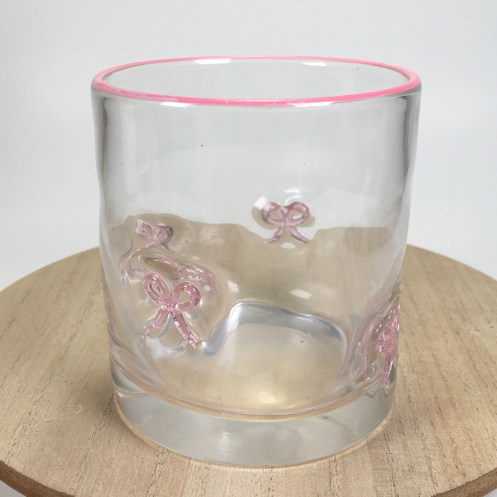 4” Rocks Glass Clear with Pink Ribbons - Picture 3 of 4
